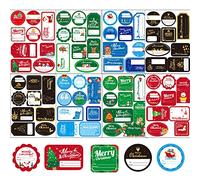 Étiquette Cadeau Noël 16 Feuilles, 144 Pcs Étiquettes Autocollantes Noël Stickers Auto-adhésives Gommettes Motif de Santa Bonhommes de Neige Sapin pour Cadeau Cartes de Vœux Scrapbooking