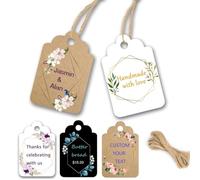 Étiquette cadeau personnalisée, étiquette de faveur personnalisée, décoration d'emballage kraft, fournitures de mariage, fête d'anniversaire, carte à suspendre en papier épais avec ficelle (forme