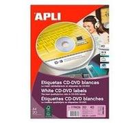 APLI Pochette d'étiquettes 119626 – 40 étiquettes CD/DVD A4 Ø 18 mm