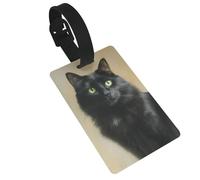 Étiquette chat noir avec yeux verts brillants pour bagages, étiquette d'identification pour valise, idéal pour les sacs à dos de voyage croisières
