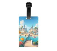 Étiquette de bagage « A Joyful Holiday by The Seaside » pour valises, matériau PVC, croisières et voyages en avion, pour sacs de voyage et valises