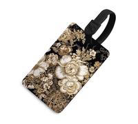 Étiquette de bagage à motif de feuilles d'or pour voyage, étiquettes de bagage en TPU avec carte d'information, étiquettes de valise personnalisées pour le vol, étiquettes de sac multifonctionnelles
