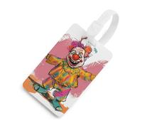 Étiquette de bagage amusante avec personnage de clown mignon et unique - Étiquette de bagage personnalisée - Étiquette d'identification d'adresse et anneau rond durable - Cadeau de voyage - Essentiels