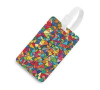 Étiquette de bagage aux formes géométriques lumineuses et mignonnes - Étiquette de sac de voyage personnalisée - Étiquette d'identification d'adresse et anneau rond durable - Cadeau de voyage