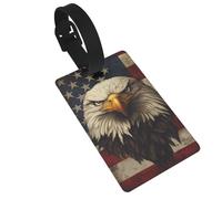Étiquette de bagage avec aigle à tête blanche et drapeau des États-Unis, idéal pour les sacs à dos de voyage et de croisière
