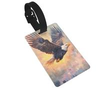 Étiquette de bagage avec aigle à tête blanche volant au coucher du soleil - Idéal pour les sacs à dos de voyage et de croisière