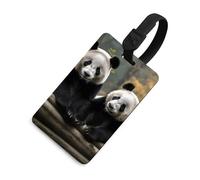 Étiquette de bagage avec deux grands pandas mignonnes et uniques pour sac de voyage, étiquette d'identification personnalisée, carte d'adresse, anneau rond durable, cadeau de voyage, essentiel de