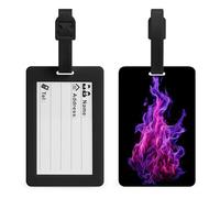 Étiquette de bagage avec flammes magiques violettes et pourpres