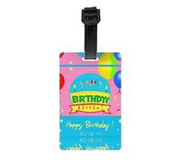 Étiquette de bagage avec imprimé ballon « Happy Birthday » avec carte d'identité et protection de l'intimité pour valises, sacs et étiquettes de valise