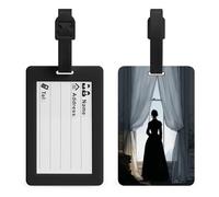 Étiquette de bagage avec inscription « Woman Standing by The Window » - Noir
