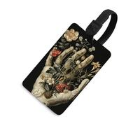 Étiquette de bagage avec mains et fleurs mignonnes et uniques pour sac de voyage, étiquette d'identification de bagage, carte d'adresse et anneau rond durable, cadeau de voyage, essentiels d'aéroport