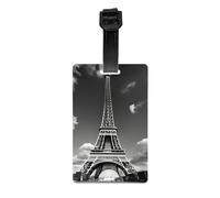 Étiquette de bagage avec nom et carte d'identité Paris Tour Eiffel et nuage