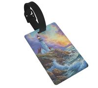 Étiquette de bagage avec phare de plage, tour côtière, idéale pour les sacs à dos de voyage et de croisière