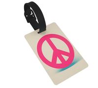 Étiquette de bagage avec signe de paix rose, idéal pour les sacs à dos de voyage et de croisière