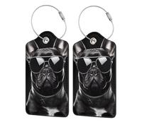 Étiquette de bagage avec un chien aux gestes paisibles, étiquette de bagage de voyage en cuir PU, étiquette de valise, boucle en acier durable, étiquettes de valise, identifiants