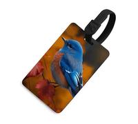 Étiquette de bagage bleue oiseau et feuilles avec nom carte d'identité en cuir imperméable pour valise, accessoires de voyage pour adultes, femmes et hommes