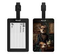 Étiquette de bagage Border Terrier dans une tenue victorienne