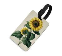 Étiquette de bagage botanique avec deux tournesols avec feuilles vertes