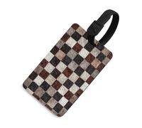 Étiquette de bagage brodée marron à carreaux pour sac de voyage, valise, nom