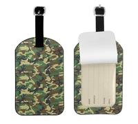 Étiquette de bagage camouflage militaire verte avec dos intégral pour carte d'identité, étiquettes d'identification de valise, étiquettes d'identification en cuir synthétique