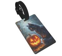 Étiquette de bagage citrouille noire avec motif de citrouille - Idéal pour les sacs à dos de voyage et de croisière