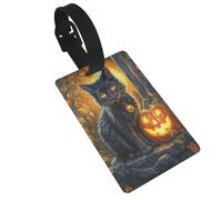 Étiquette de bagage citrouille noire avec motif de citrouille - Idéal pour les sacs à dos de voyage et de croisière