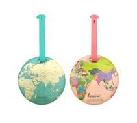 Etiquette de Bagage de Voyage 4 Pièces, Etiquettes de Bagage Avec Carte du Monde, Etiquettes de Bagage Rondes pour Enfants Avec Etiquettes Nominatives (Rose, Vert)