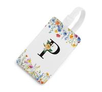 Étiquette de bagage de voyage pour sac à main, lettre P avec fleurs sauvages, accessoires de voyage, étiquettes de bagage avec cordon de serrage, cadeaux de voyage pour grands-parents, sacs d'école