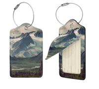Étiquette de bagage des montagnes de l'Alaska approuvée par la TSA, étiquettes d'identification en cuir pour valise, étiquette d'identification de confidentialité avec boucle en acier inoxydable et