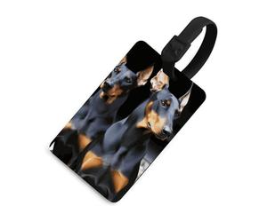 Étiquette de bagage Doberman mignonne et unique pour sac de voyage, étiquette d'identification personnalisée, carte d'adresse, anneau rond durable, cadeau de voyage, essentiels d'aéroport, style noir