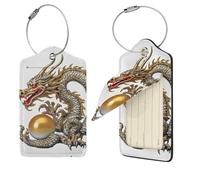 Étiquette de bagage dragon avec perle pour valise, étiquette de valise en cuir synthétique avec boucle en acier inoxydable et carte d'adresse, étiquettes de bagages, étiquettes mignonnes pour sacs de