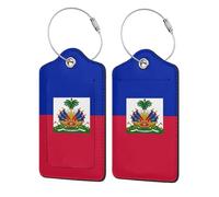 Étiquette de bagage drapeau d'Haïti pour valise Étiquettes de valise en cuir avec protection de confidentialité pour valise de sac de voyage