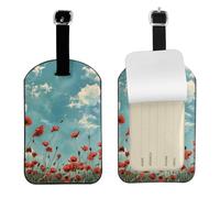 Étiquette de bagage élégante avec imprimé coquelicots sur ciel bleu 10 x 7 cm accessoire de voyage