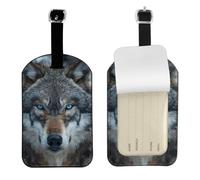 Étiquette de bagage élégante avec imprimé loup aux yeux bleus 10,9 x 7,9 cm