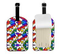 Étiquette de bagage élégante de voyage avec motif cœurs de la Gay Pride arc-en-ciel 10,9 x 7,9 cm pour valises, étiquette de protection de l'intimité
