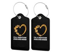 Étiquette de bagage en cuir Amber Heart I'm A Survivor Appendix Cancer Awareness avec anneau en acier inoxydable et protection de confidentialité pour valise Travel8