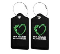 Étiquette de bagage en cuir avec anneau en acier inoxydable et protection de confidentialité pour valise de voyage Green Heart I'm A Survivor Gallbladder Cancer Awareness9