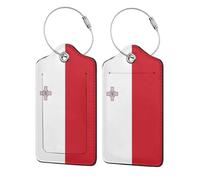 Étiquette de bagage en cuir avec drapeau maltais (lot de 1), pour valise, avec porte-étiquette d'identification, cache-adresse et boucle en acier inoxydable. Convient également pour les voyages en ba