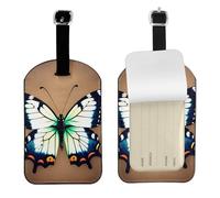Étiquette de bagage en cuir avec joli petit papillon - Étiquette d'identification personnalisée pour sac de voyage, design double face, protection de la vie privée, accessoire de voyage idéal