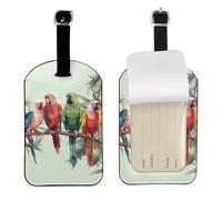 Étiquette de bagage en cuir avec motif perroquets colorés sur un arbre avec protection de l'intimité - Étiquette de sac de voyage souple, étiquette d'identification personnalisée élégante pour valises