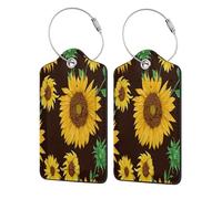 Étiquette de bagage en cuir avec rabat d'intimité, 1 étiquette d'identification de voyage, beau tournesol, porte-badge étanche avec boucle en acier inoxydable pour voyage, sac à dos, identification