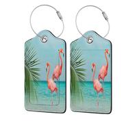 Étiquette de bagage en cuir avec rabat d'intimité, 1 étiquette d'identification de voyage, flamant rose dans l'eau, porte-badge étanche avec boucle en acier inoxydable pour voyage, sac à dos