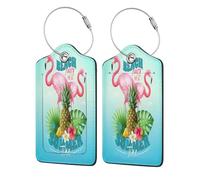 Étiquette de bagage en cuir avec rabat d'intimité, 1 étiquette d'identification de voyage, flamant rose, porte-badge étanche avec boucle en acier inoxydable pour voyage, sac à dos, identification des