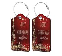 Étiquette de bagage en cuir avec rabat d'intimité, 1 étiquette d'identification de voyage, Merry Christmas, porte-badge étanche avec boucle en acier inoxydable pour voyage, sac à dos, identification