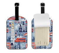 Étiquette de bagage en cuir avec symboles de l'Angleterre - Étiquette d'identification personnalisée pour sac de voyage, design double face, protection de la vie privée, accessoire de voyage idéal