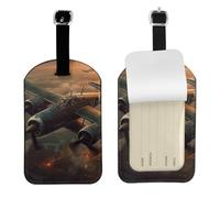 Étiquette de bagage en cuir d'avion de la guerre mondiale avec protection de la vie privée - Étiquette de sac de voyage souple, étiquette d'identification personnalisée élégante pour valises