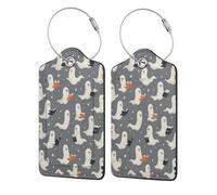 Étiquette de bagage en cuir et acier inoxydable avec motif de fantômes mignons lisant des livres, protection de la vie privée pour adultes