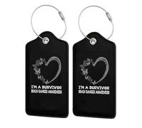 Étiquette de bagage en cuir Gray Heart I'm A Survivor Brain Cancer Awareness avec anneau en acier inoxydable et protection de confidentialité pour valise de voyage1