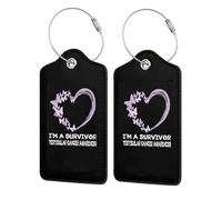 Étiquette de bagage en cuir Orchid Heart I'm A Survivor Testicular Cancer Awareness avec anneau en acier inoxydable et protection de confidentialité pour valise Travel9