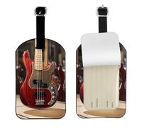 Étiquette de bagage en cuir pour guitare, basse, instruments de musique - Étiquette d'identification personnalisée en cuir PU pour sac de voyage, design double face, protection de la vie privée